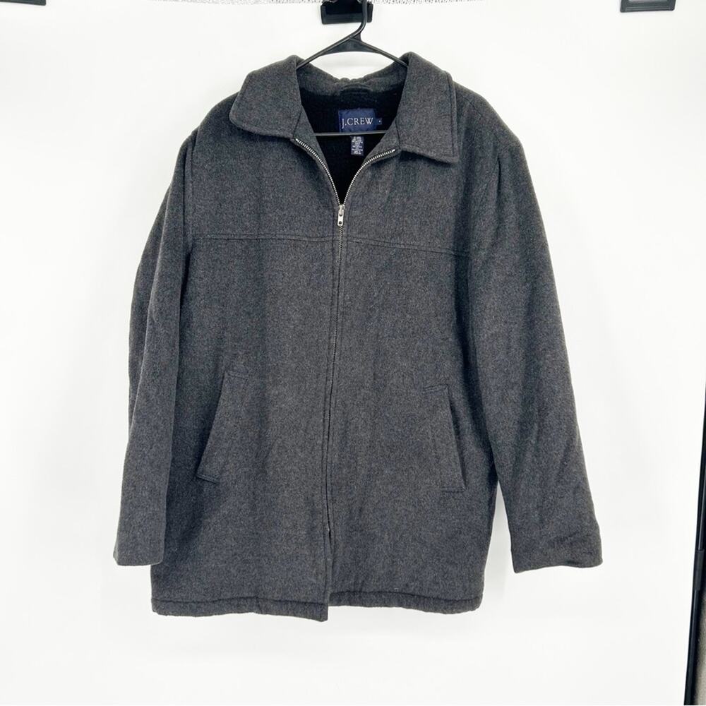 J. Crew Men's Medium Wool Blend Grey Full Zip Front Quilted Lined Coat Pockets